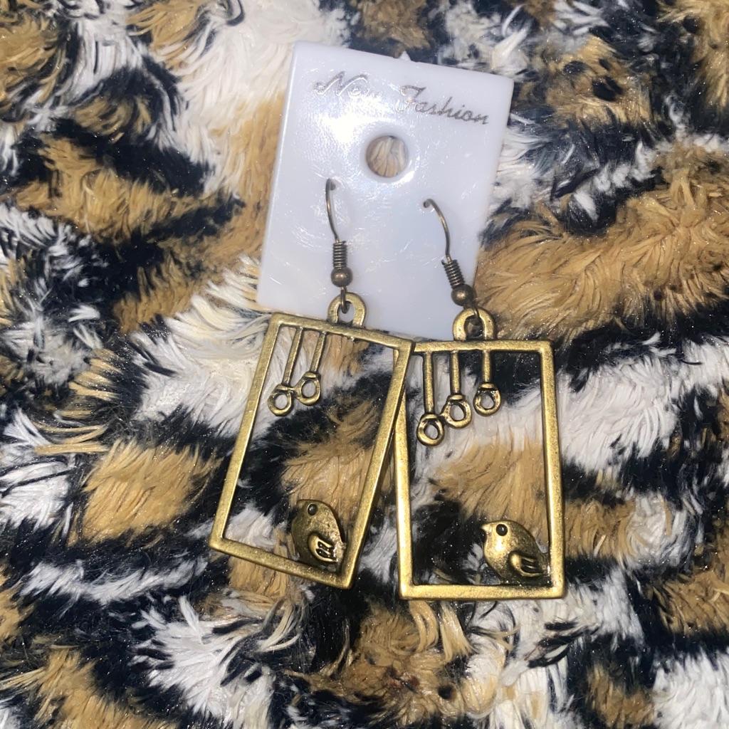 Caged Bird Gold Dangling Earrings